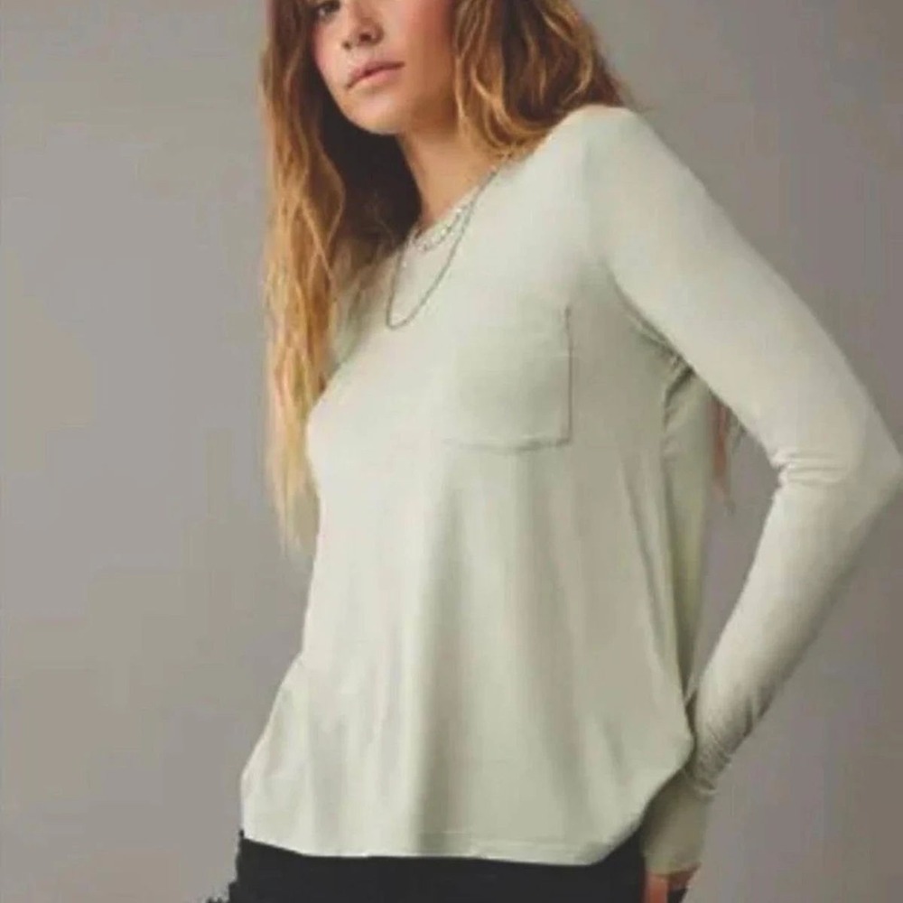 American Eagle Women's Long Sleeve Poly-Cotton Pocket Tee - Lt Green - XS